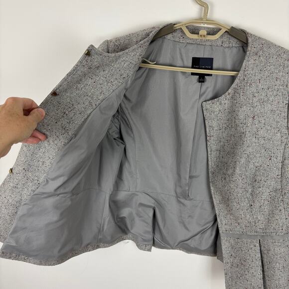 The Limited Circle Neck Blazer Jacket Gray Flecked Peplum 3/4 sleeve Lady Jacket - Picture 6 of 9